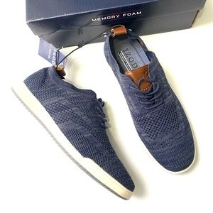 IZOD New $60 Mens 9M Navy Blue Flyaway Knit Low Top Memory Foam Casual Sneakers